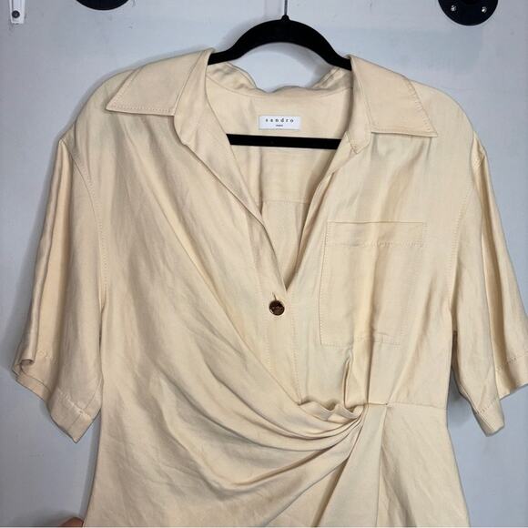 Sandro Elba Draped Twill Linen Mini Dress - Picture 6 of 9